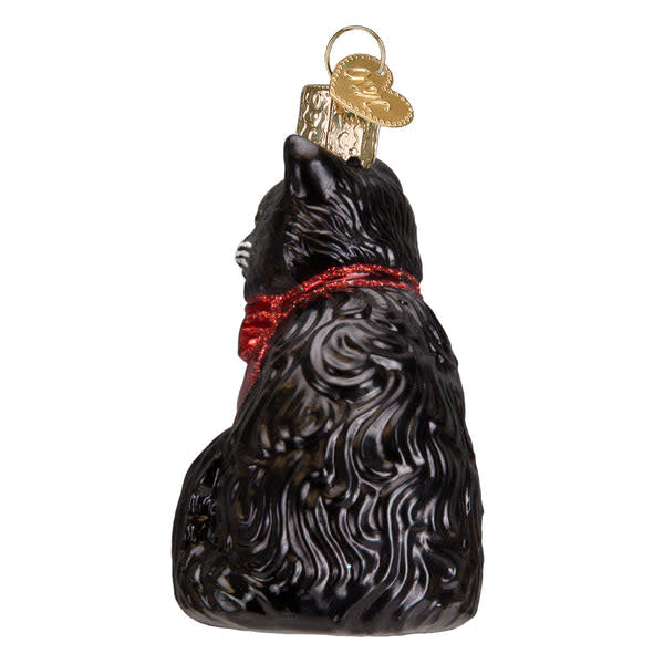 Glass tuxedo cat ornament with black suit pattern on white body
