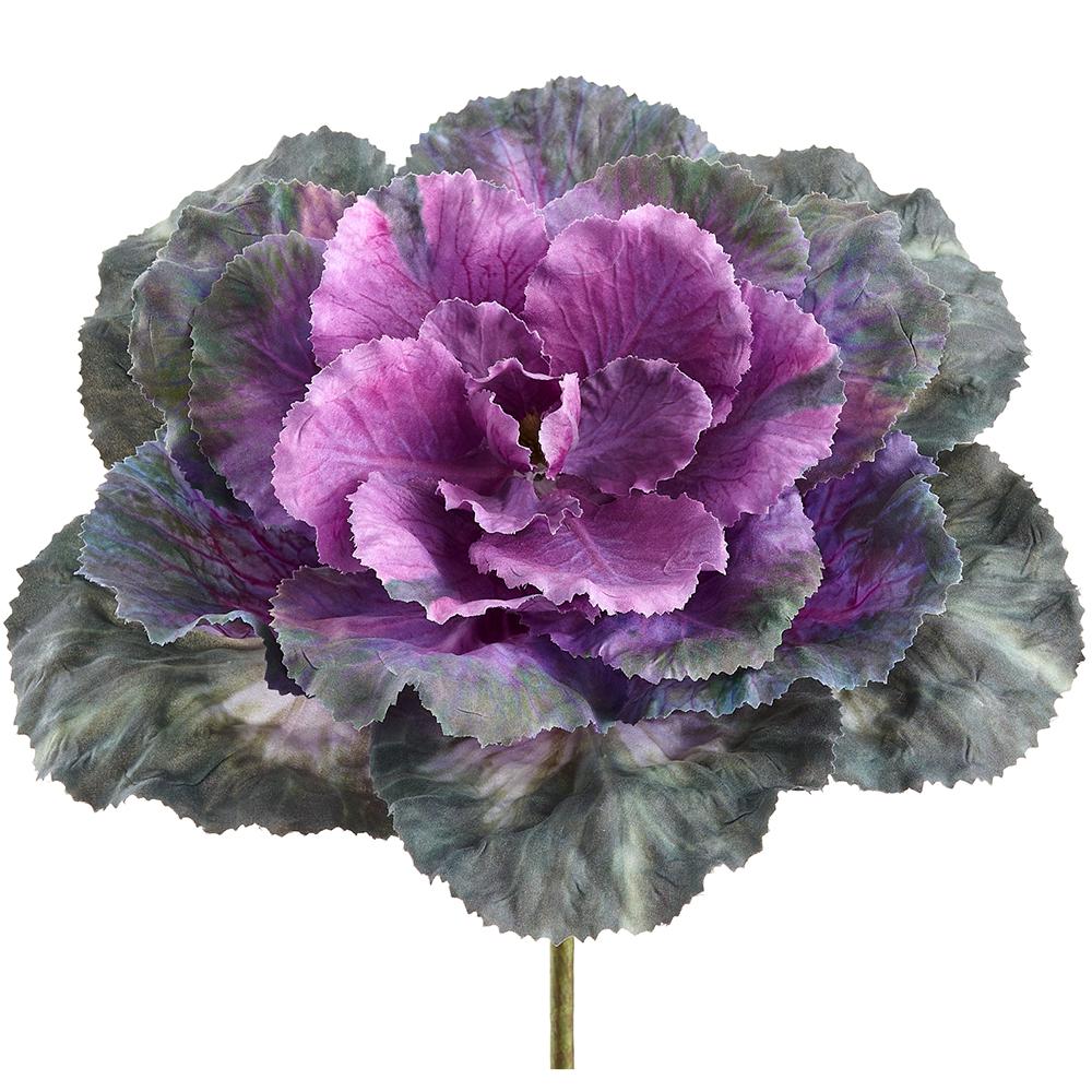 Polyester ornamental cabbage pick with iron wire stem in pale green color