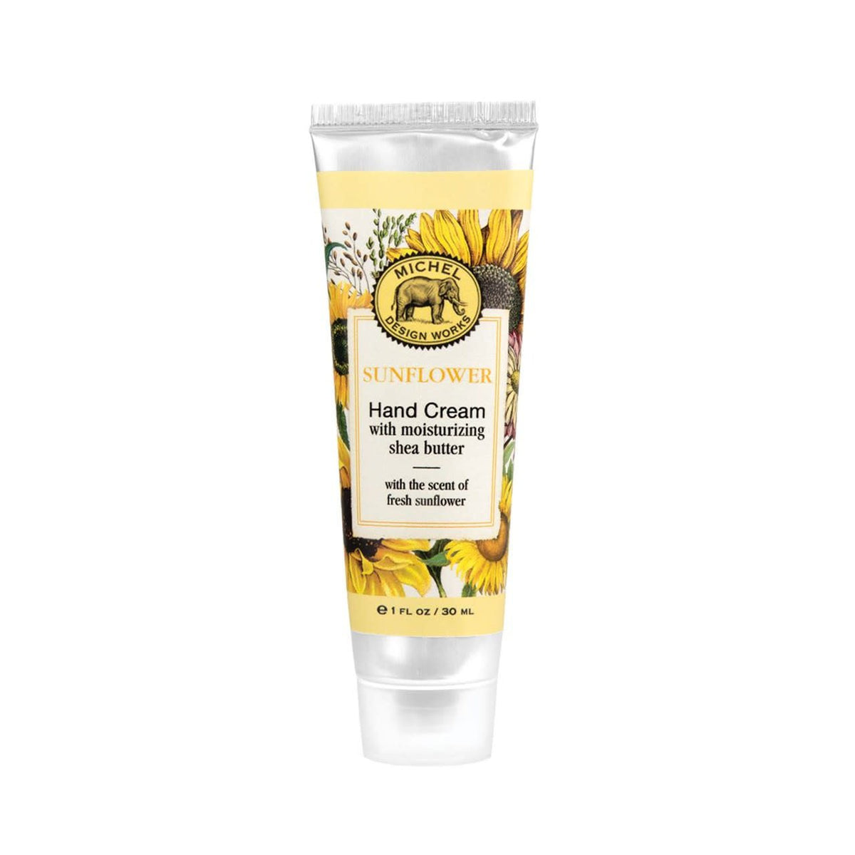 Mini tube hand cream with honey almond fragrance in beige packaging.