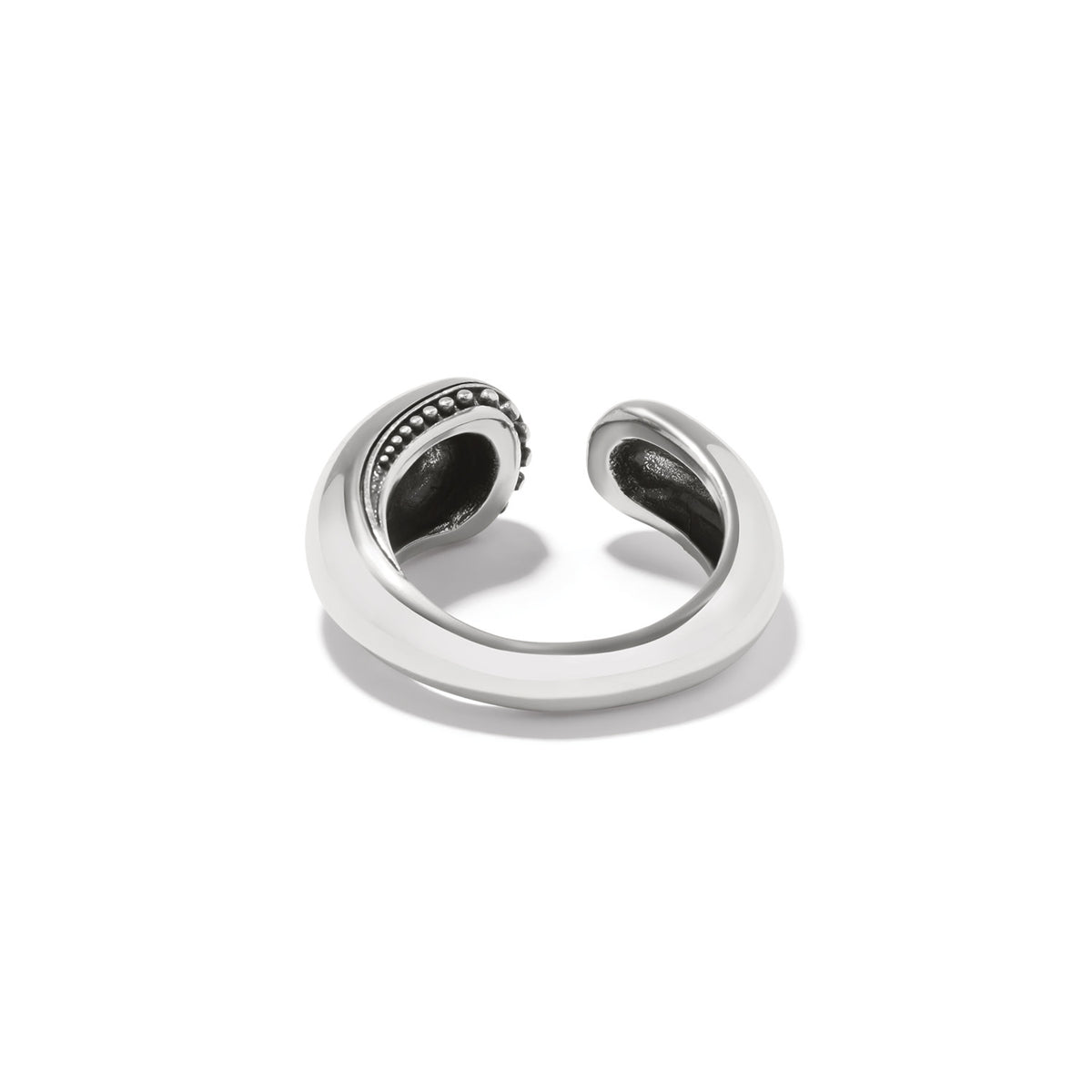 Silver plated Pretty Tough Droplet Ring with a polished finish and beaded detail.