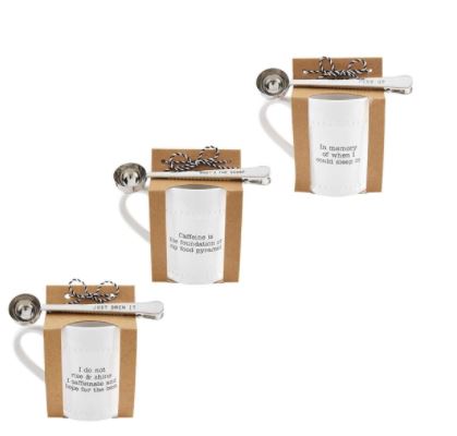 Dolomite mug scoop set featuring a 12 oz ceramic mug paired with a matching 6¾ inch serving spoon.