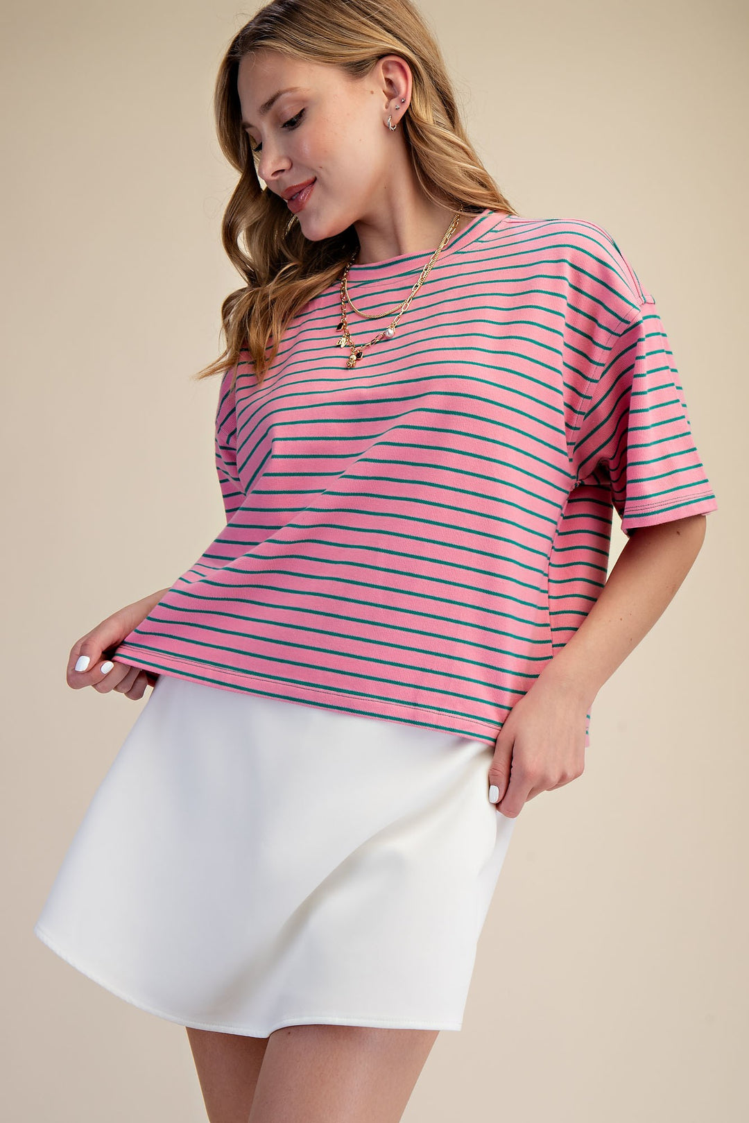 Ophelia Round Neck Wide Sleeve Pullover Stripe Everyday Top