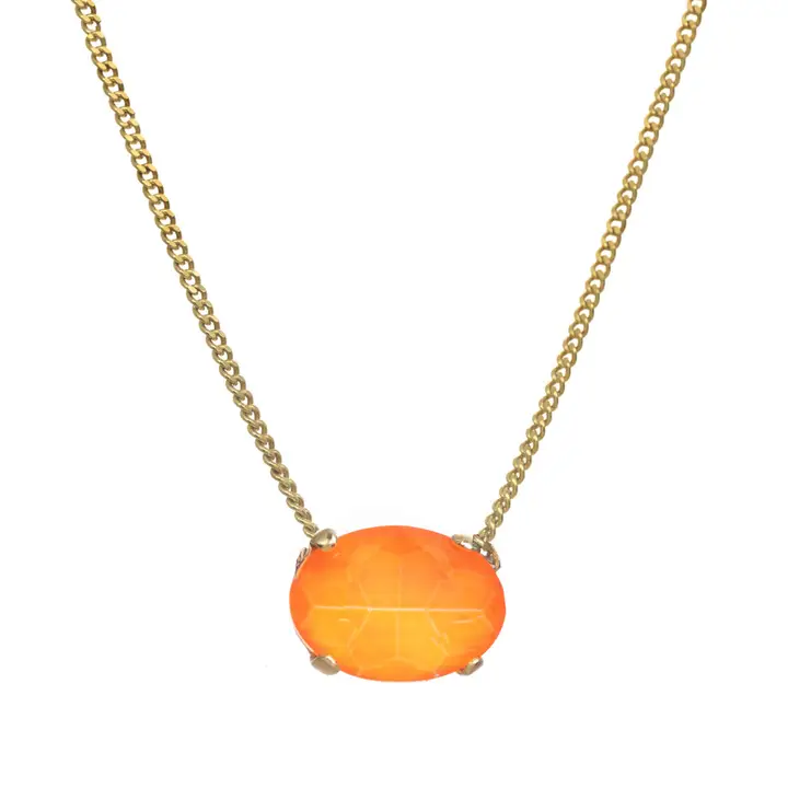 Antique gold-plated Iza necklace with a central stone pendant on a 14-inch chain.