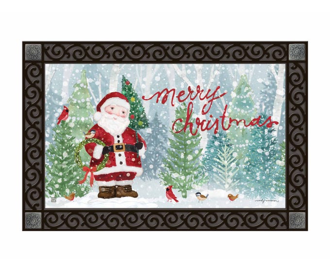 Santa's Forest Matmate: interchangeable recycled rubber tray with non-slip backing in forest green pattern.