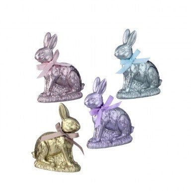 Four-inch resin chocolate bunny figurine with foil accents