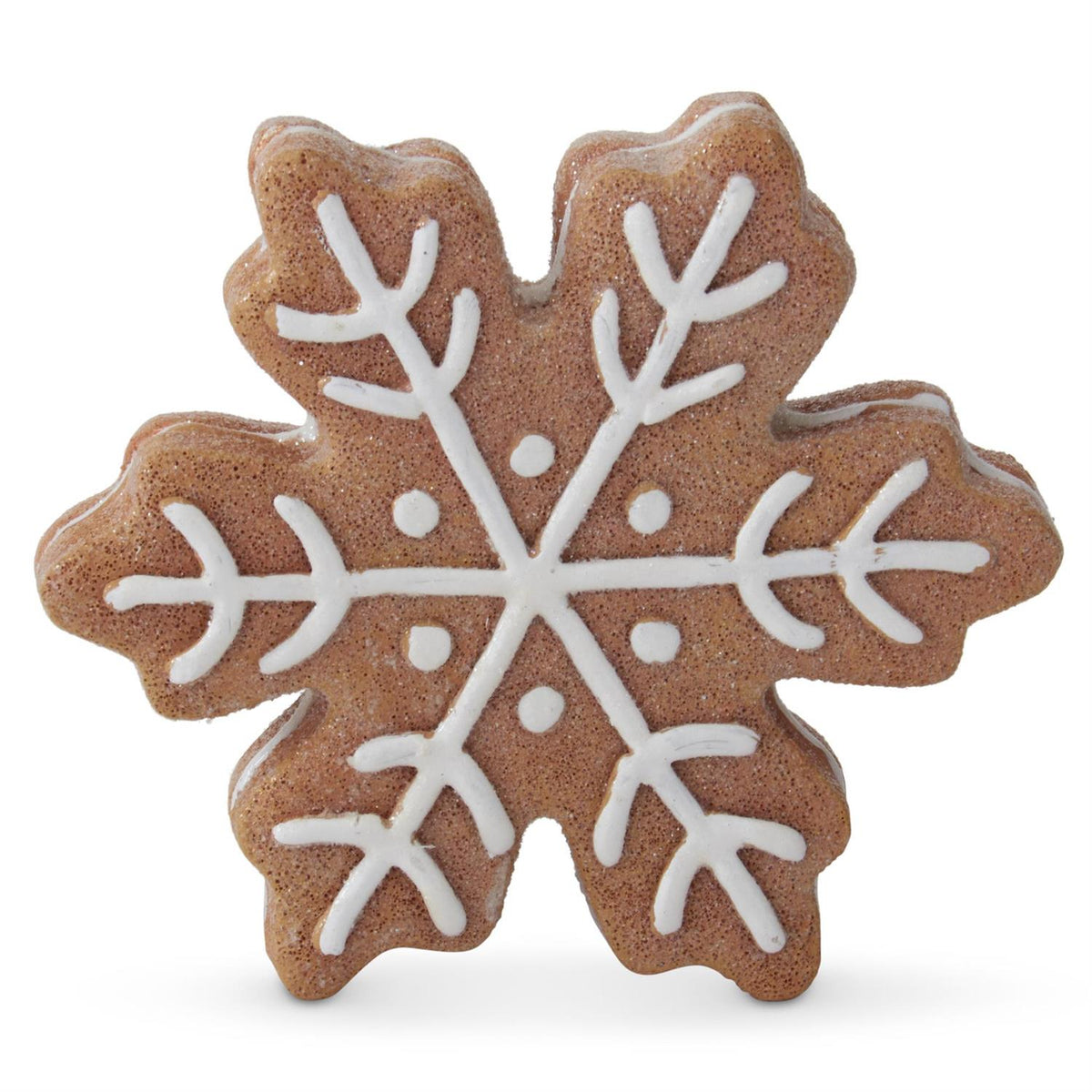 Five-inch polyresin gingerbread snowflake with white icing outline pattern