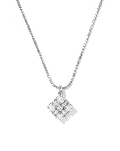 Dira Pearl Short Pendant Necklace featuring a silver-tone medallion with freshwater cultured pearls.