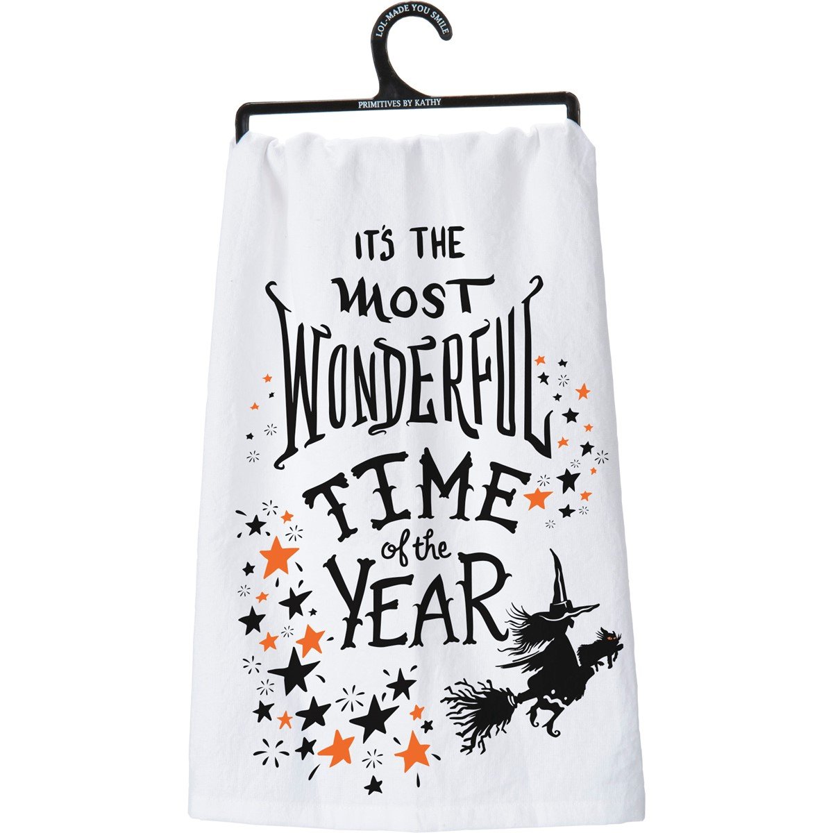 Black cotton kitchen towel with white text reading 'Remember As Far As Anyone Knows We Are A Nice & Normal Family'