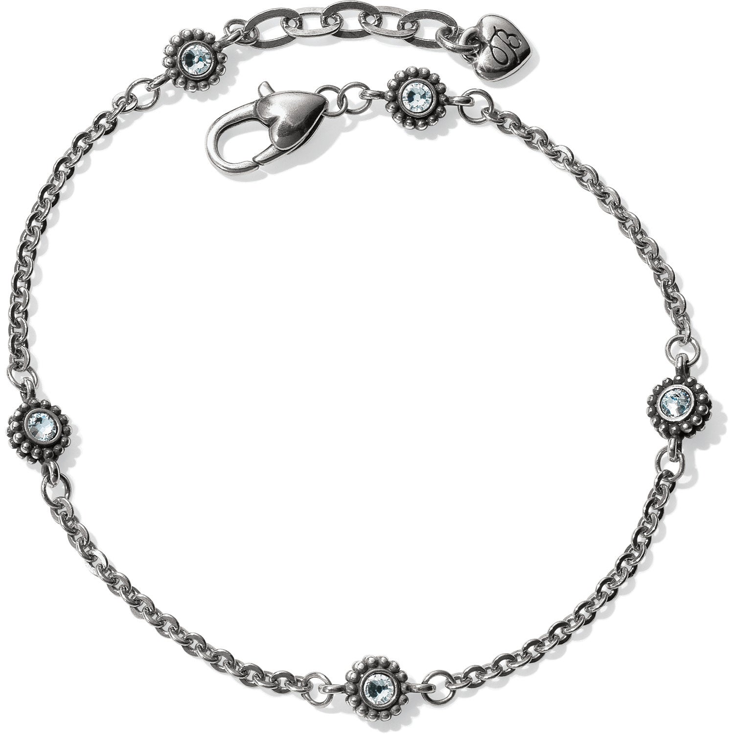 Silver plated adjustable anklet with fine quality crystal accents