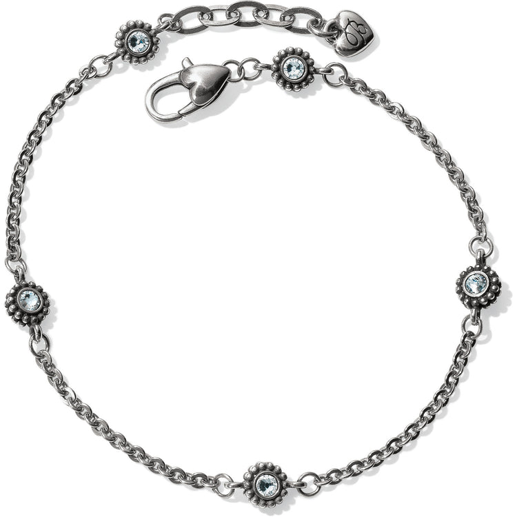 Silver plated adjustable anklet with fine quality crystal accents