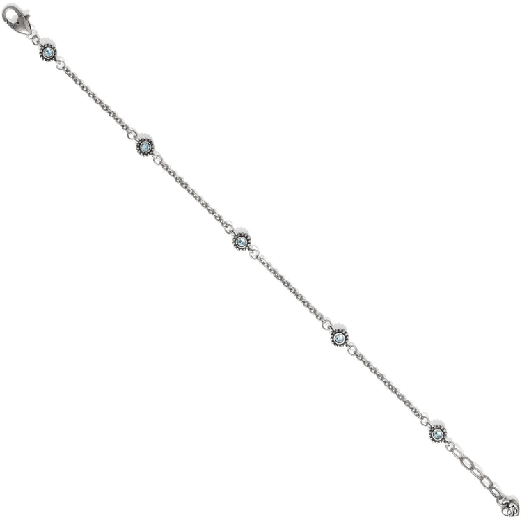 Silver plated adjustable anklet with fine quality crystal accents