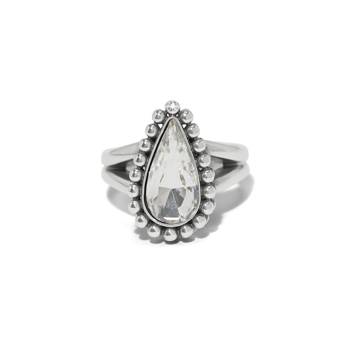 Silver plated teardrop ring with fine quality crystals