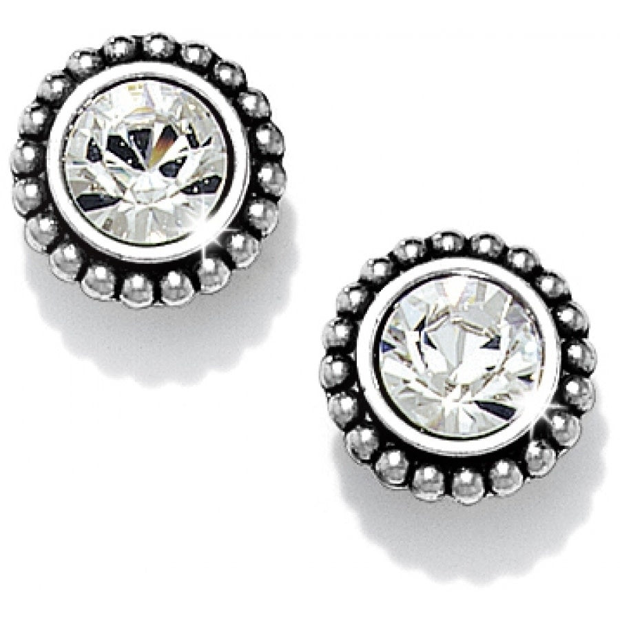Silver post earrings with flat disc backs featuring fine quality crystal sparklers.