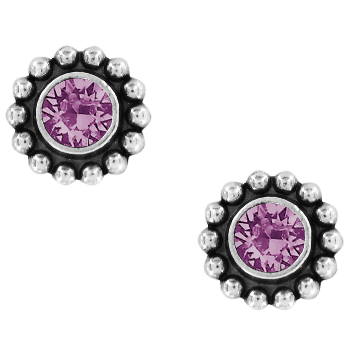 Silver-plated amethyst crystal mini post earrings with a petite drop.