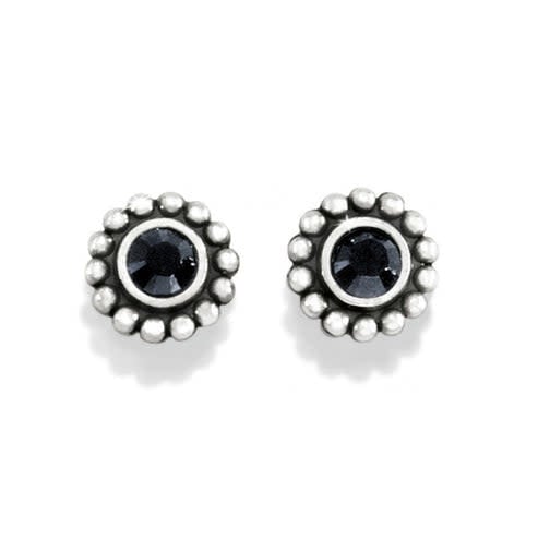 Silver plated mini post earrings featuring a black fine quality crystal with a quarter-inch drop.
