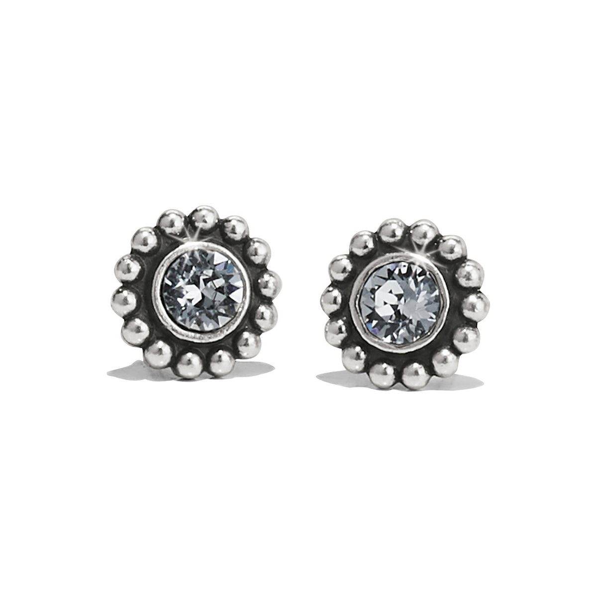 Silver plated mini post earrings featuring fine quality crystal drops.