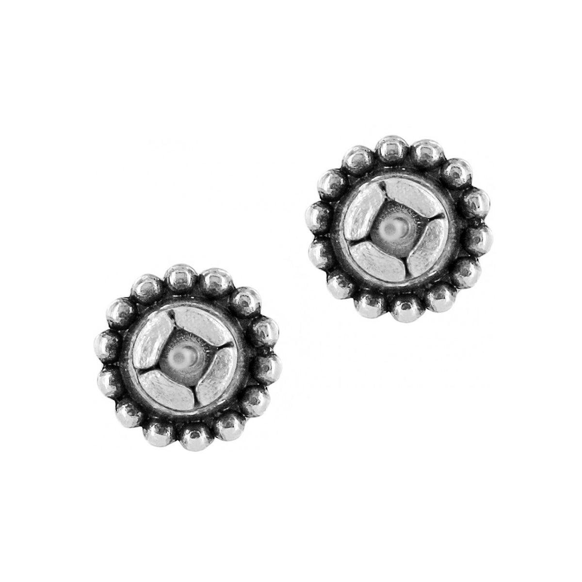 Silver plated mini post earrings featuring a quarter-inch drop with fine quality crystal accents.