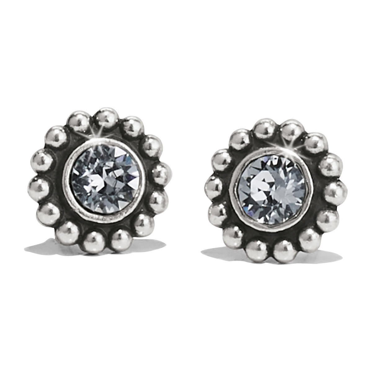 Silver plated mini post earrings featuring fine quality crystal accents with a quarter-inch drop.