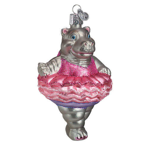 Hand-painted glass ornament with silver interior, colorful lacquer glitters, whimsical silhouette.