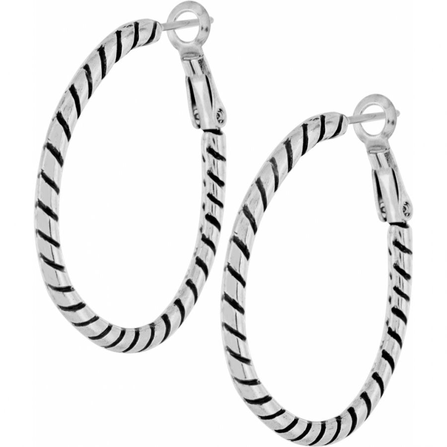 Silver-plated twist oval hoop charm earrings with a polished finish.