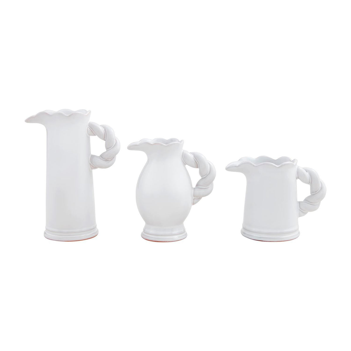 Glazed terracotta pitcher vase with twisted handle