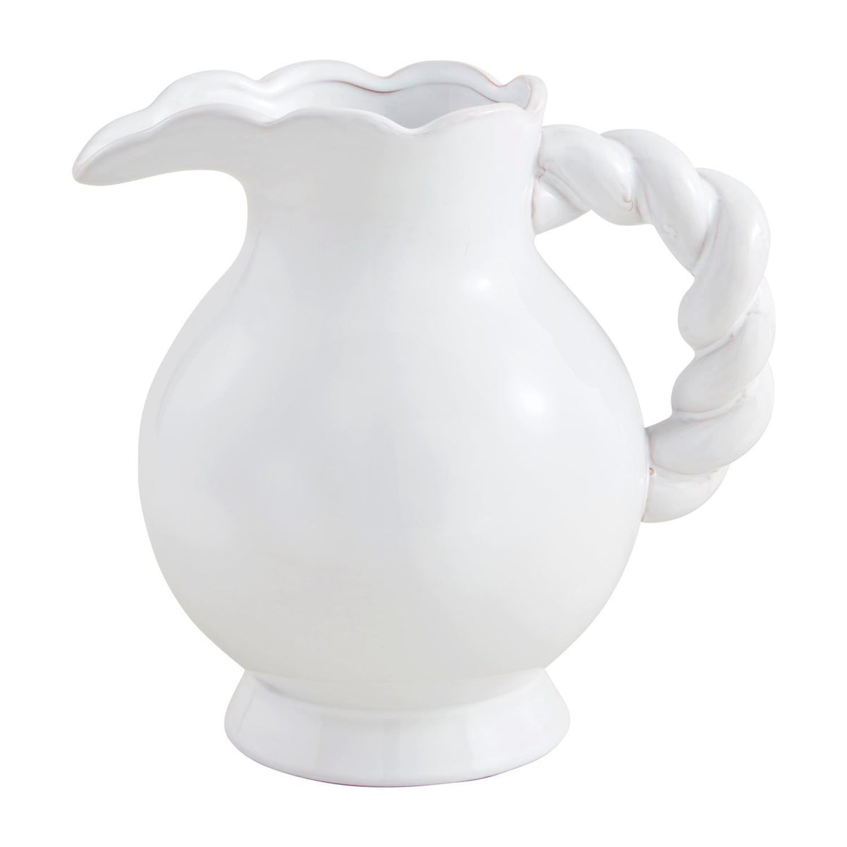 Glazed terracotta pitcher with a twisted handle