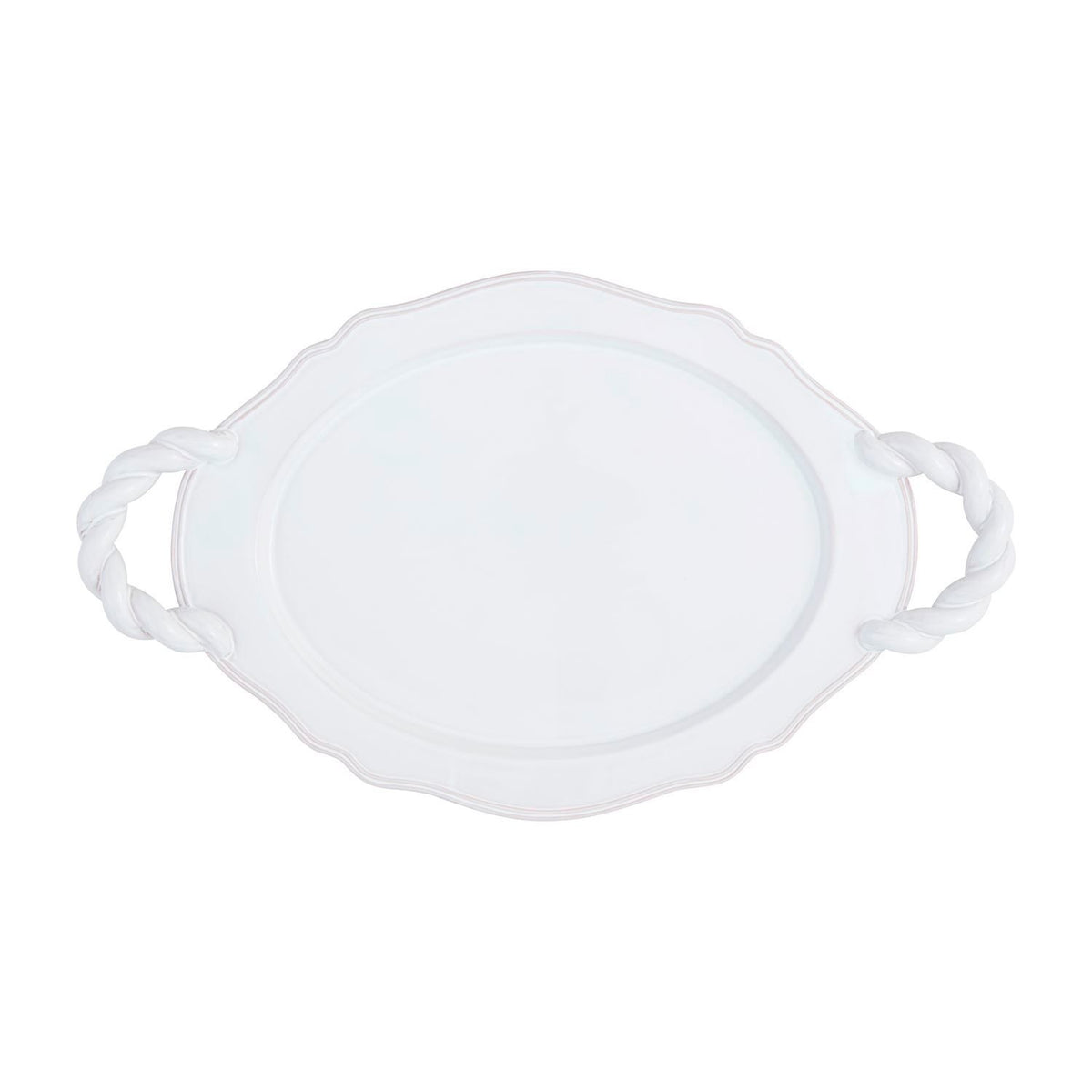Glazed terracotta platter with twisted side handles