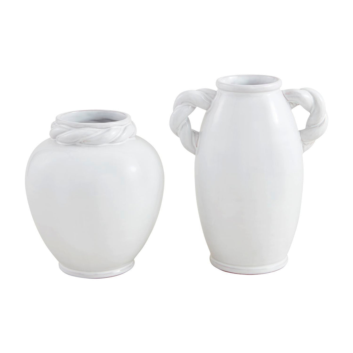 Glazed terracotta twisted vase with textured rim detail