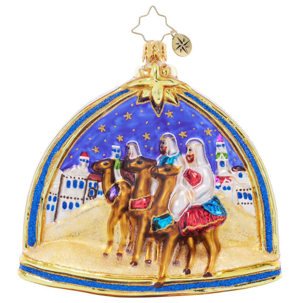 Two Scenes of the Savior ornament featuring a manger birth scene with a Bethlehem Star above.