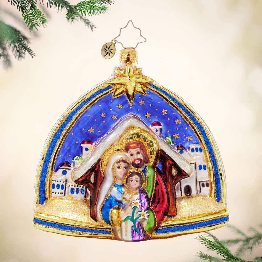 Two Scenes of the Savior decorative box featuring a manger birth scene with Bethlehem Star above.