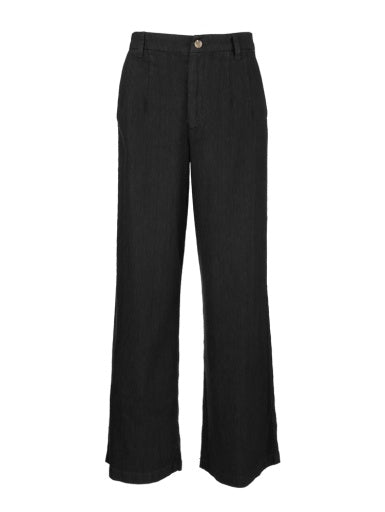 Front view of Meg wide-leg linen rayon pants with front pleats in a neutral tone.