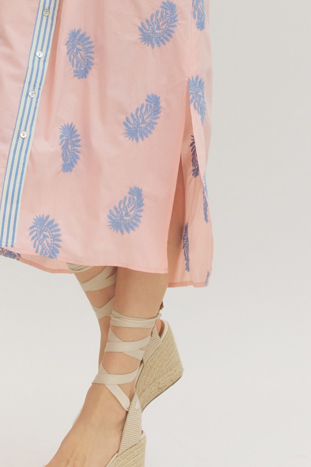 Nicole Embroidered Short Puff Sleeve Midi Dress