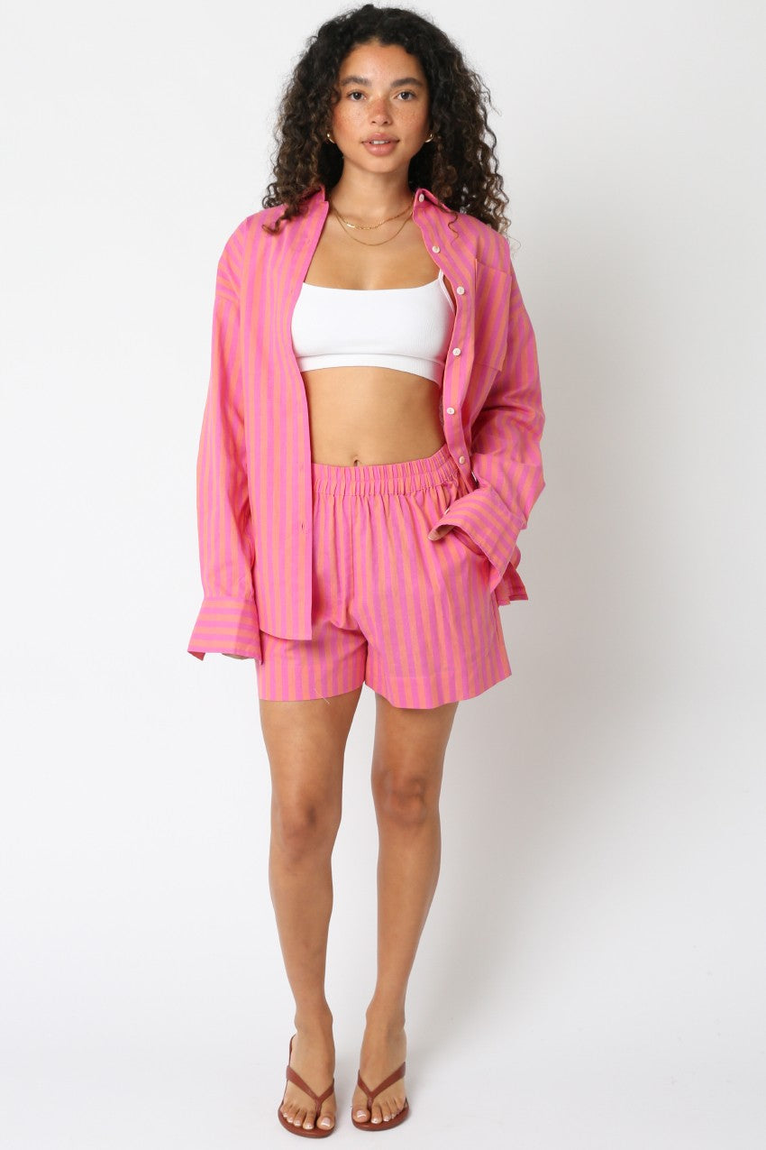 Women's Hannah Sarai striped shirt in cotton-linen blend with a relaxed silhouette and button-front design.
