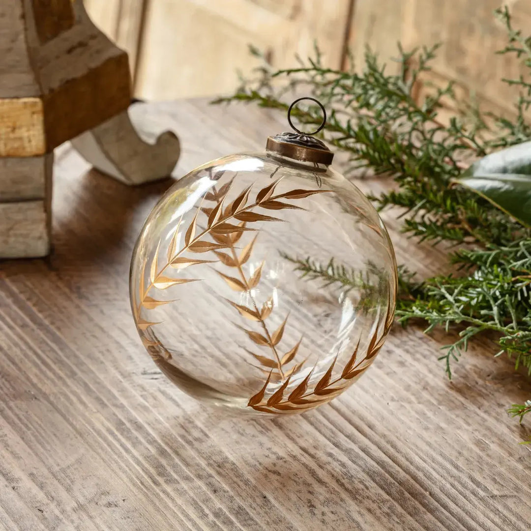 4" Golden Etched Laurel Glass Ornament