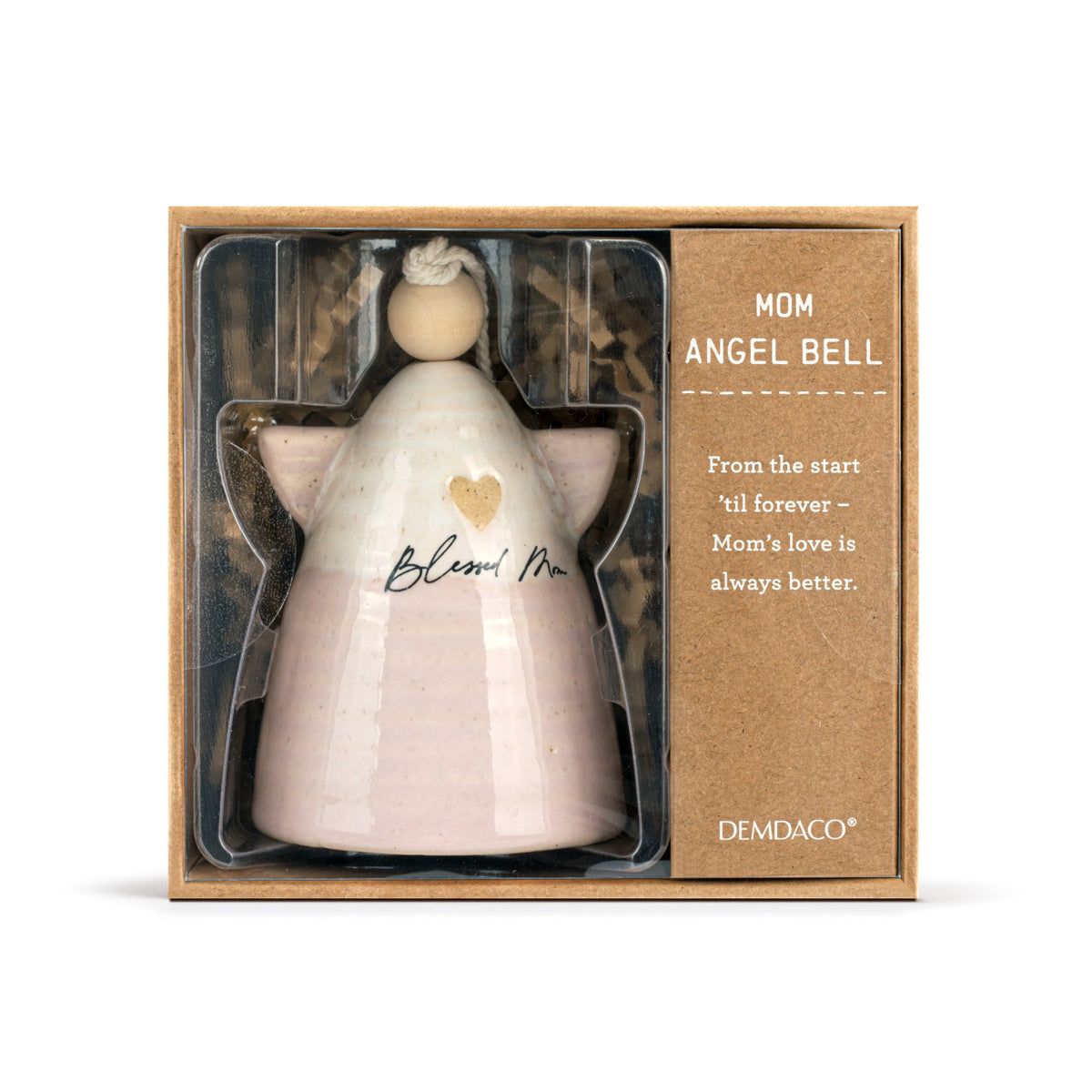 Angel Mini Bell stoneware bell with wooden accents in natural tones.