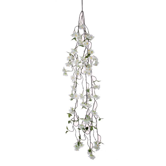 Triple cherry blossom garland with pink floral patterns on a natural vine base.