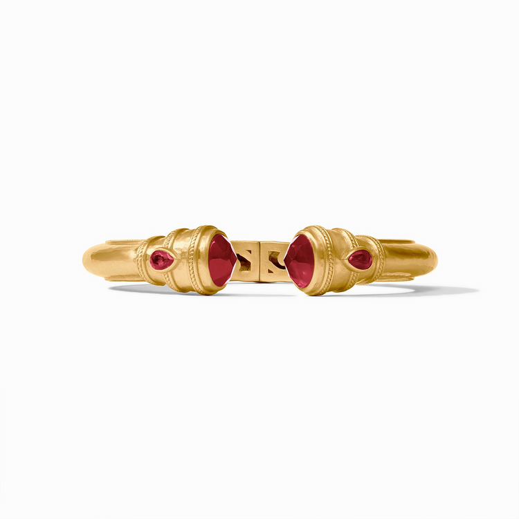 Cannes Demi Cuff in gold with red gemstone endcaps and pear-shaped accents.