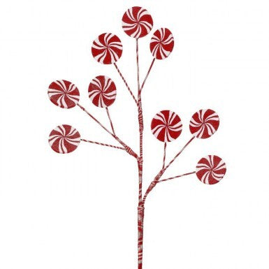 Cdough Peppermint Spray featuring red and white swirl candy discs on a flexible stem.