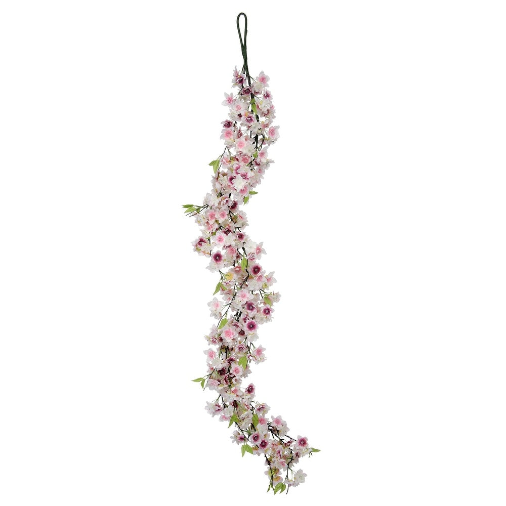 60-inch cherry blossom garland with soft pink artificial flowers on a green stem base.