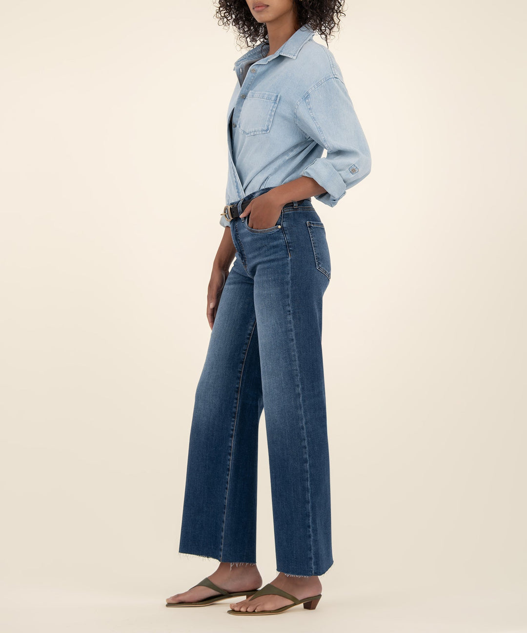 Meg High Rise Fab Ab Wide Leg Raw Hem, Long