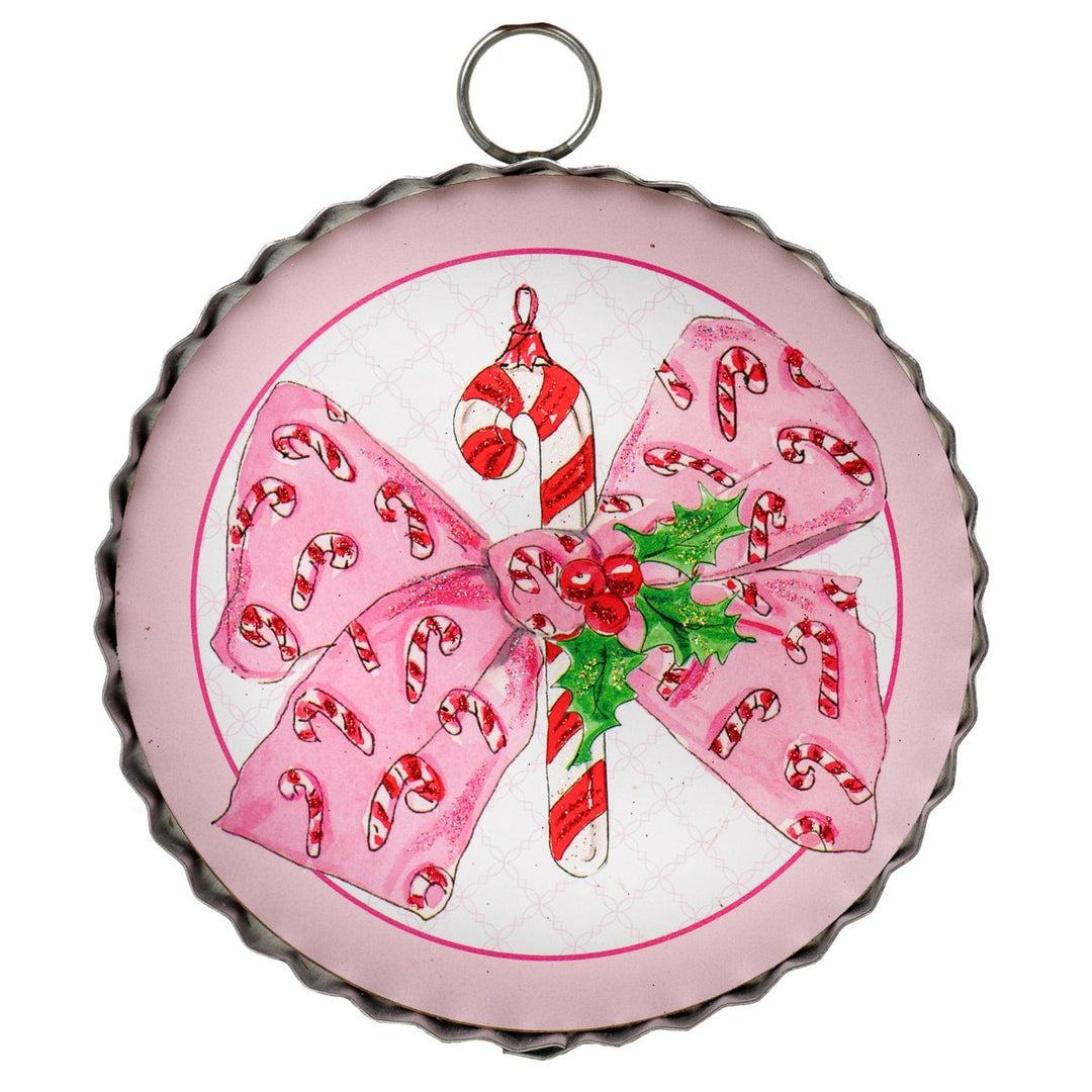 Beck's Vintage Candy Cane Bow in red with white stripes hanging from a gold hook