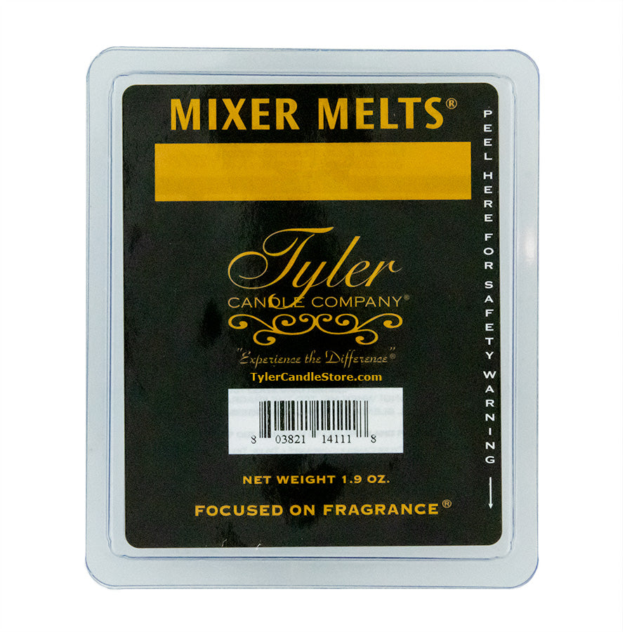 Tyler Candle Company Mixer Melts 1.9 oz wax melt package with barcode and gold branding.