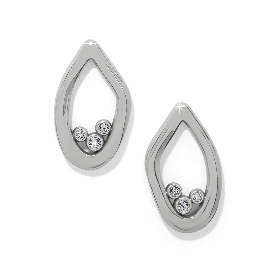 Cascade Lumina silver plated teardrop post earrings with three inset crystals.