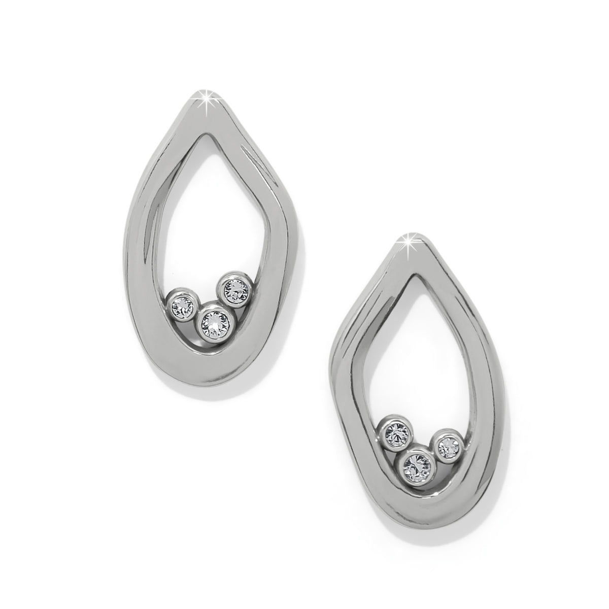 Cascade Lumina silver plated teardrop post earrings with three inset crystals.