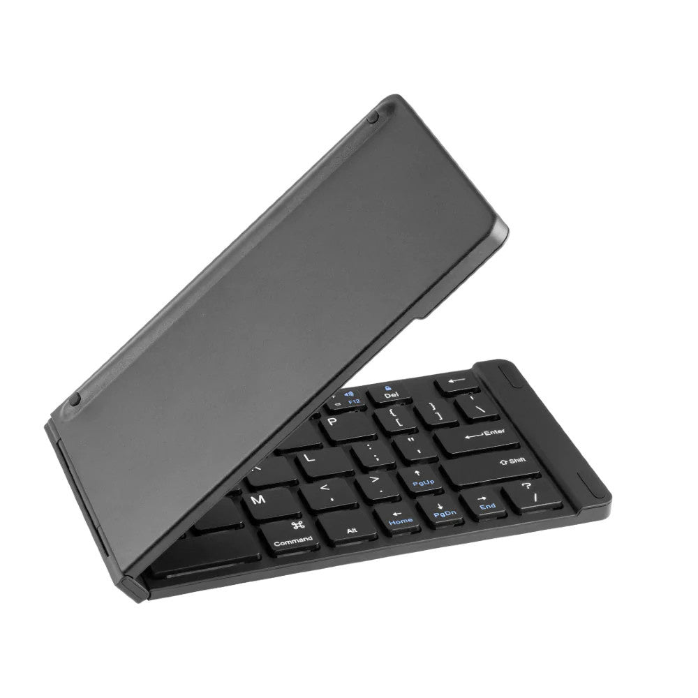 Slim black wireless keyboard with quiet keys in a compact rectangular shape.
