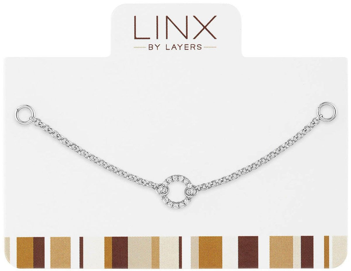 Silver LINX add-on chain featuring a central open circle pendant set with cubic zirconia stones.