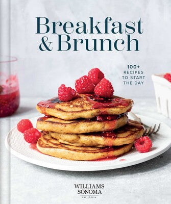 Williams Sonoma Breakfast & Brunch cookbook featuring a stack of pancakes topped with raspberries.