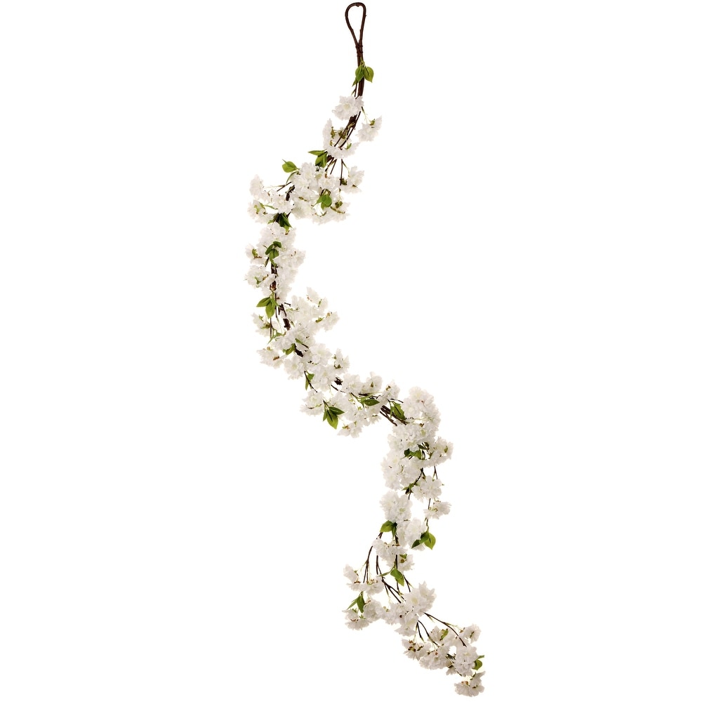 Faux cherry blossom garland in pink polyester with a hanging loop
