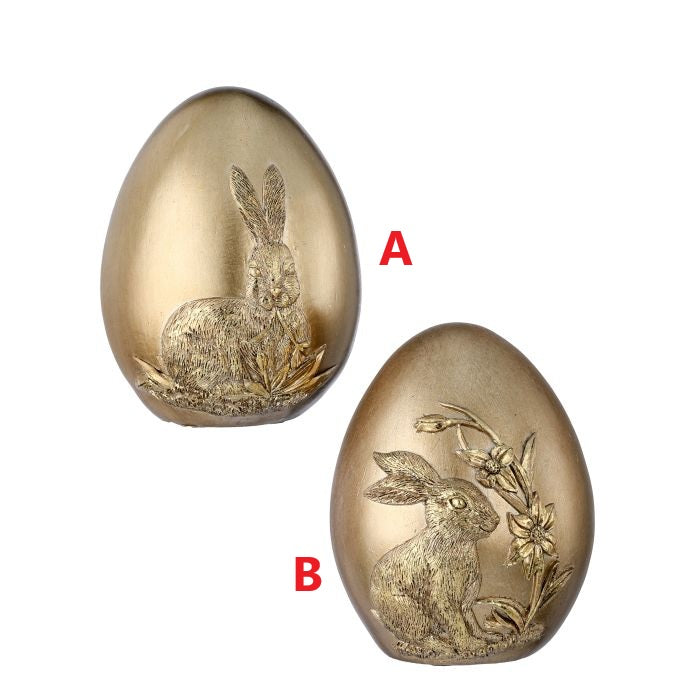 4.5-inch golden resin egg with embossed bunny silhouette