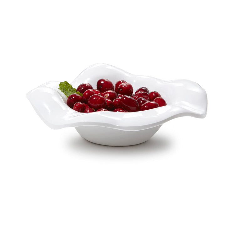 VIDA Havana small white melamine bowl with a wavy rim filled with fresh cranberries and mint.
